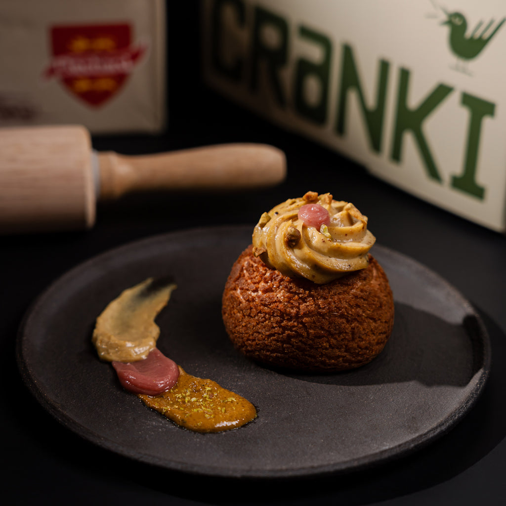Pistachio Cherry Choux au Craquelin